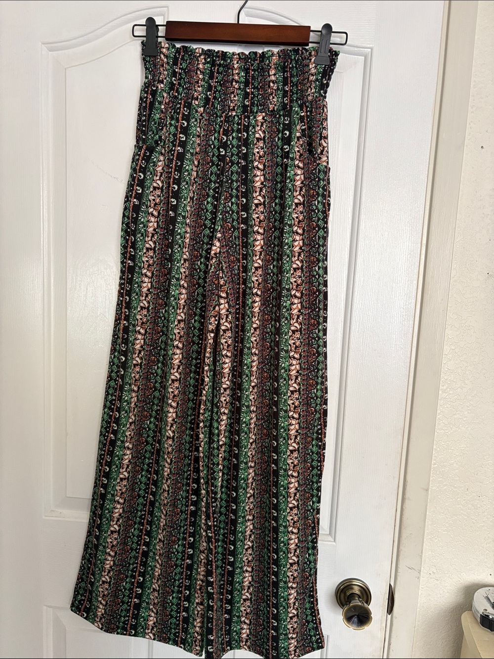 Boho Elastic-Waist Pant in Green & Black Stripe